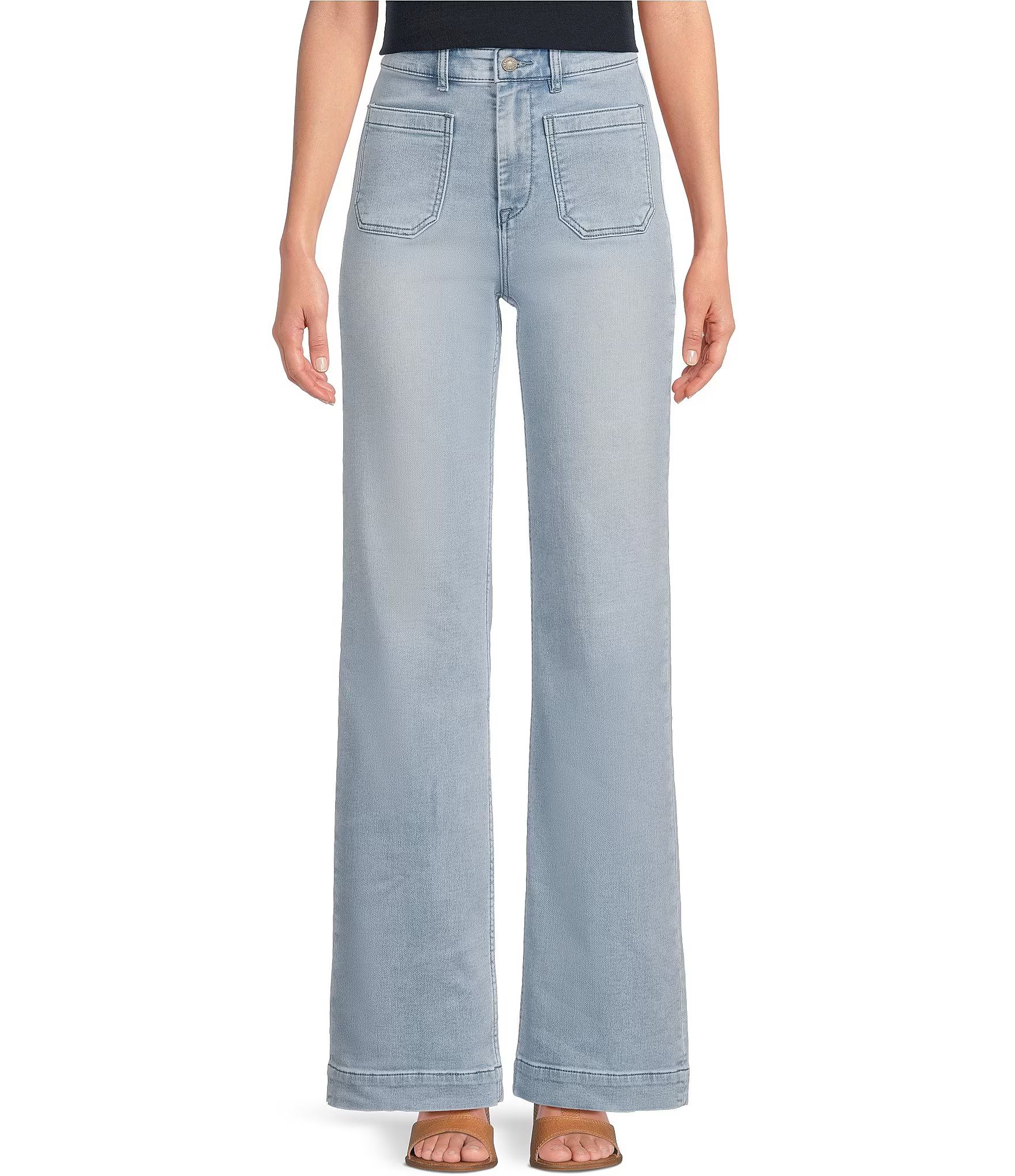 Stretch Terry Wide Leg Patch Pocket Jeans | Dillard's