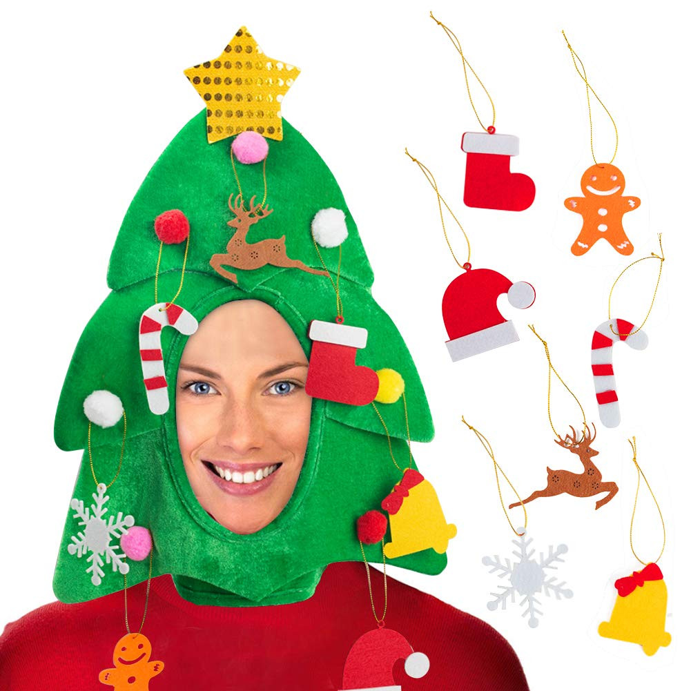 DomeStar Christmas Tree Hat with 7PCS Ornaments, Funny Christmas Hat, Novelty Santa Hat Crazy Hats C | Amazon (US)