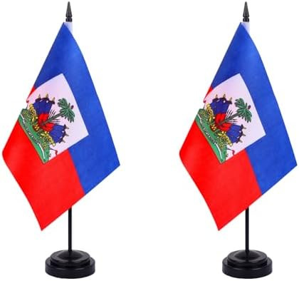 Haiti Desk Flag 12" Solid Pole Deluxe Set Haitians Flags Banner Mini Small Haiti Office Table Fla... | Amazon (US)