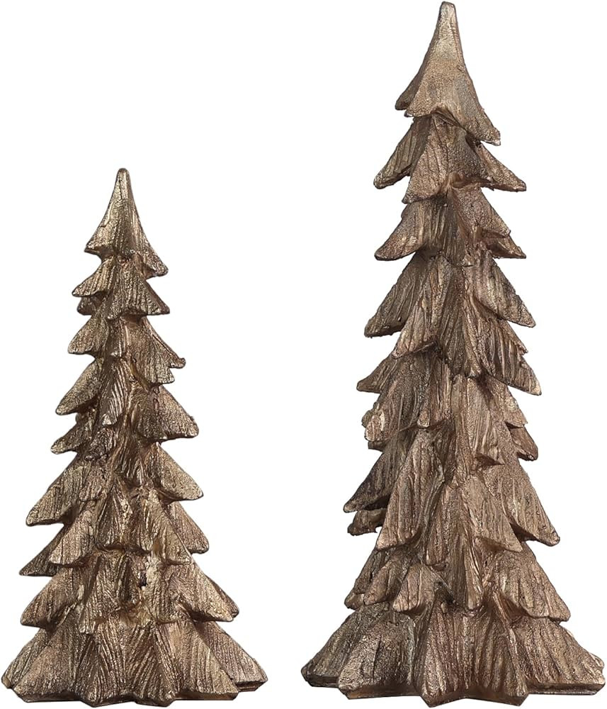 MEETYAMOR Christmas Decorations Indoor, Set of 2 Golden Resin Christmas Trees for Table Decor, Fa... | Amazon (US)