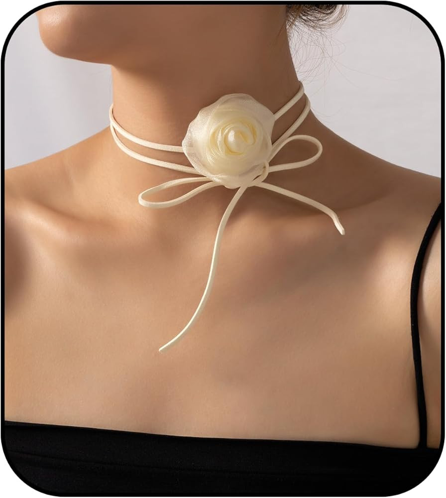 Flower Choker Necklace Adjustable Lace-up Design Handmade Velvet Floral Choker Necklace for Women... | Amazon (US)