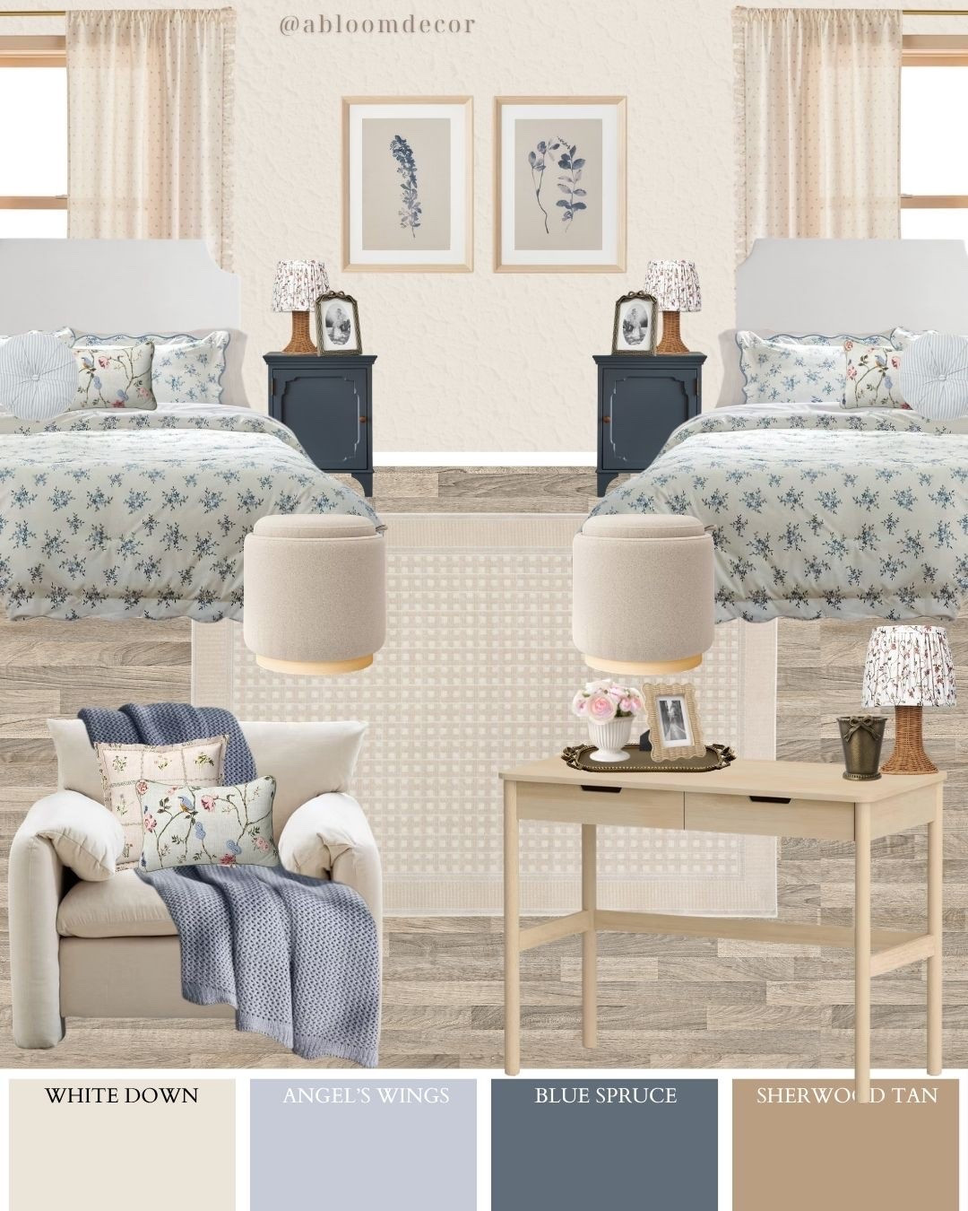 Blue Floral Cottage Dorm Room Mood Board

#LTKHome