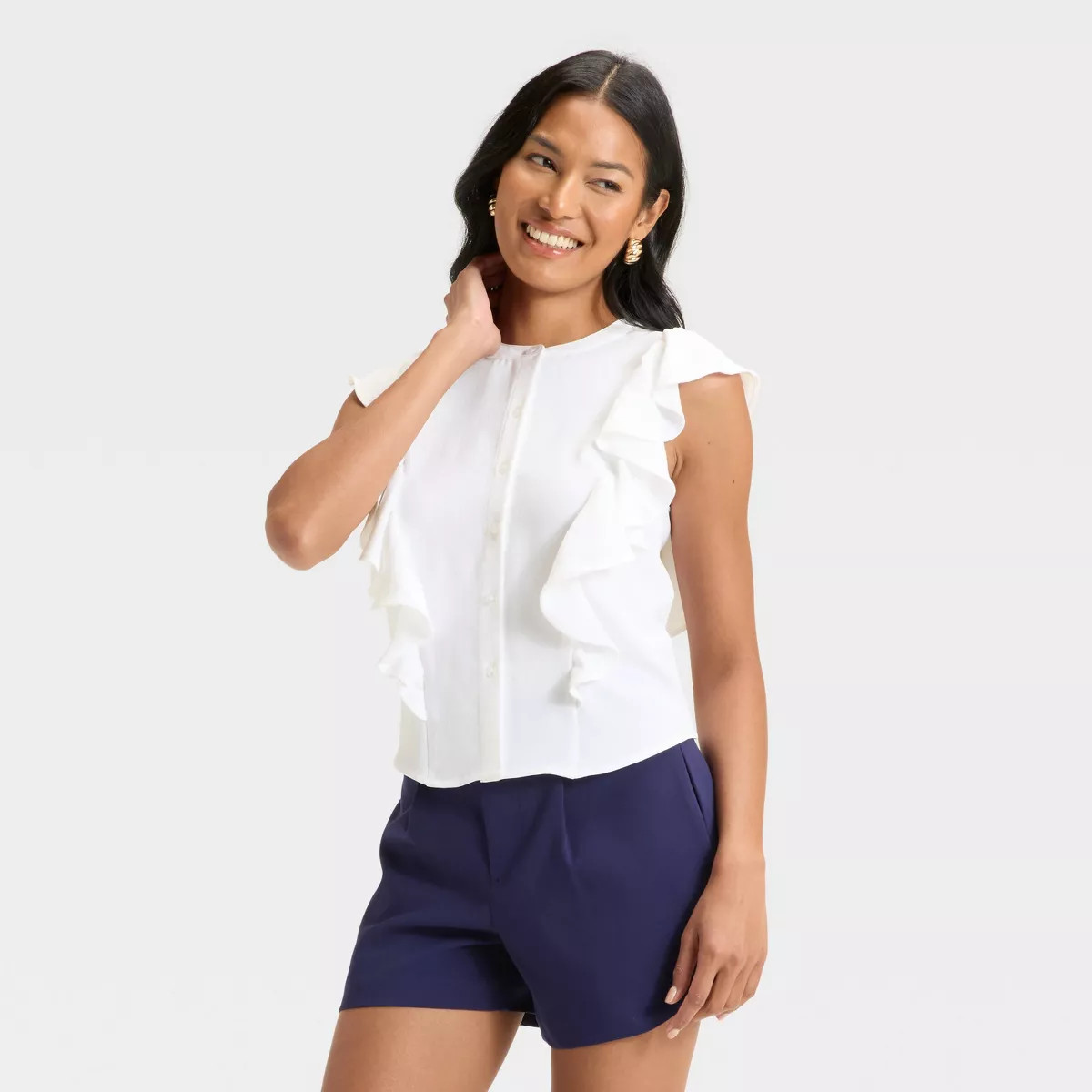 Women's Ruffle Short Sleeve Blouse - A New Day™ White S | Target