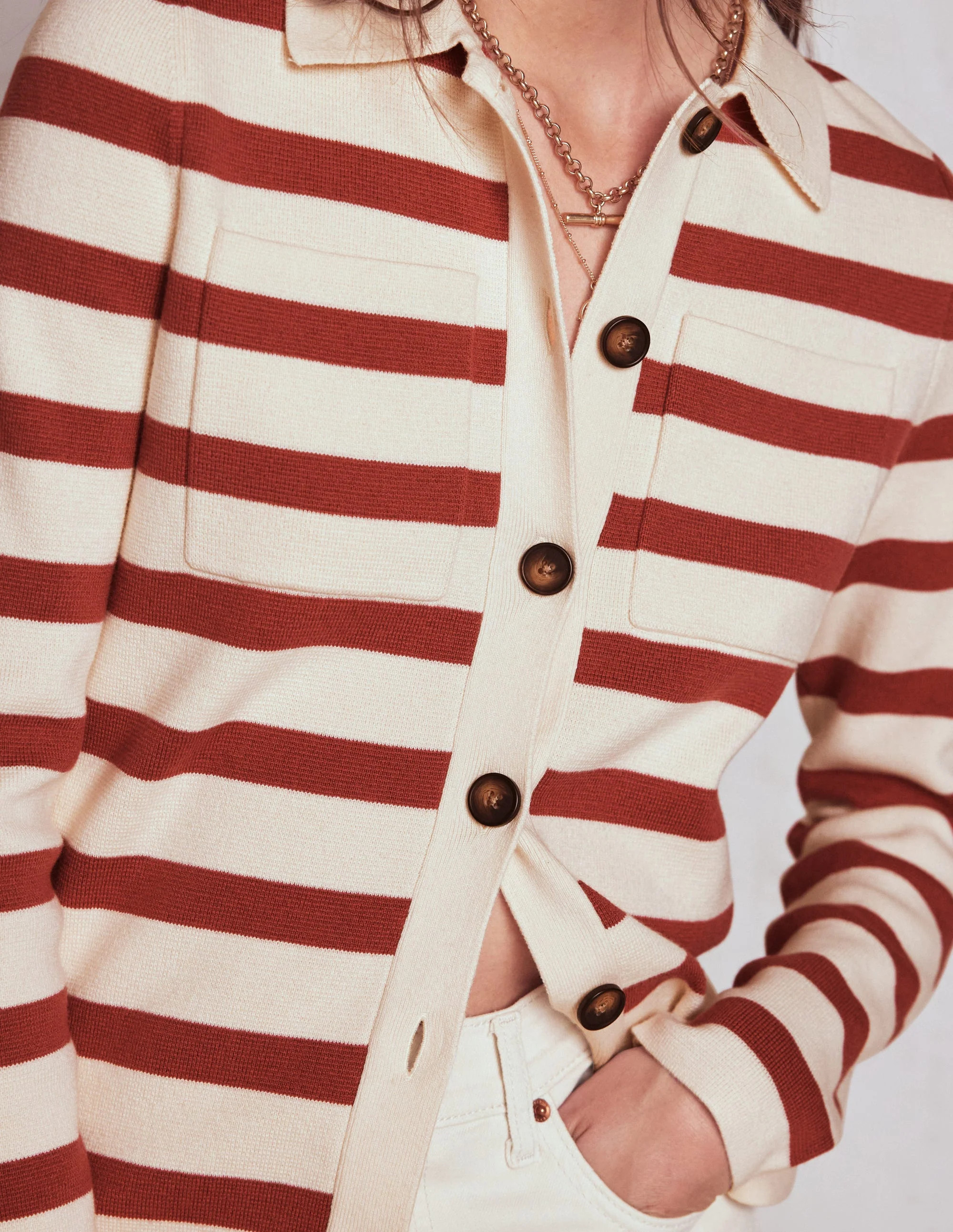 Astrid Knitted Shirt-Warm Ivory, Terracotta | Boden (US)