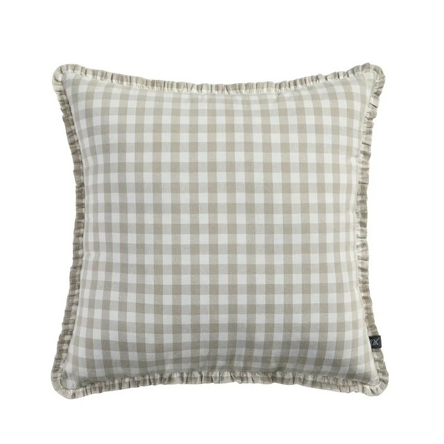 My Texas House 20" x 20" Taupe Gingham Plaid Reversible Decorative Pillow | Walmart (US)