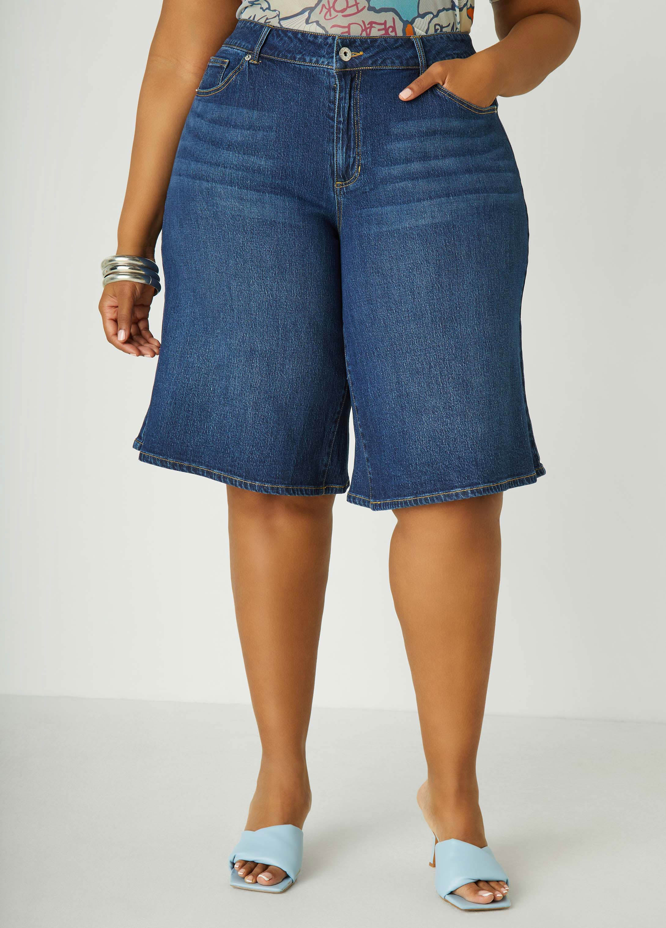Wide Leg Denim Shorts | Ashley Stewart
