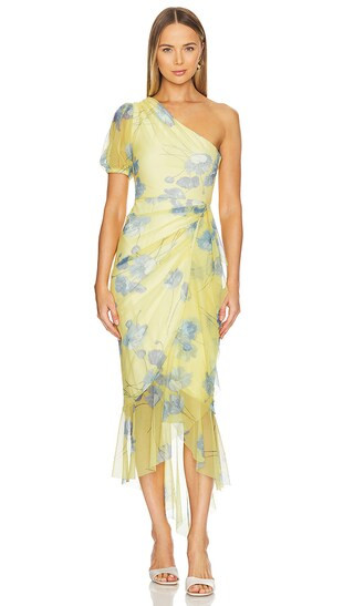 One Shoulder Midi Dress in Yellow Combo | Revolve Clothing (Global)