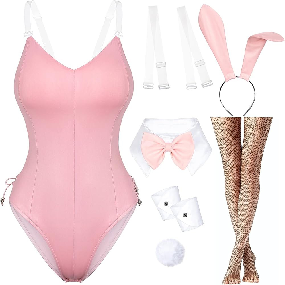 Womens Bunny Girl Suit Anime Role Costume Senpai Cosplay Bodysuit One Piece Stockings Set | Amazon (US)