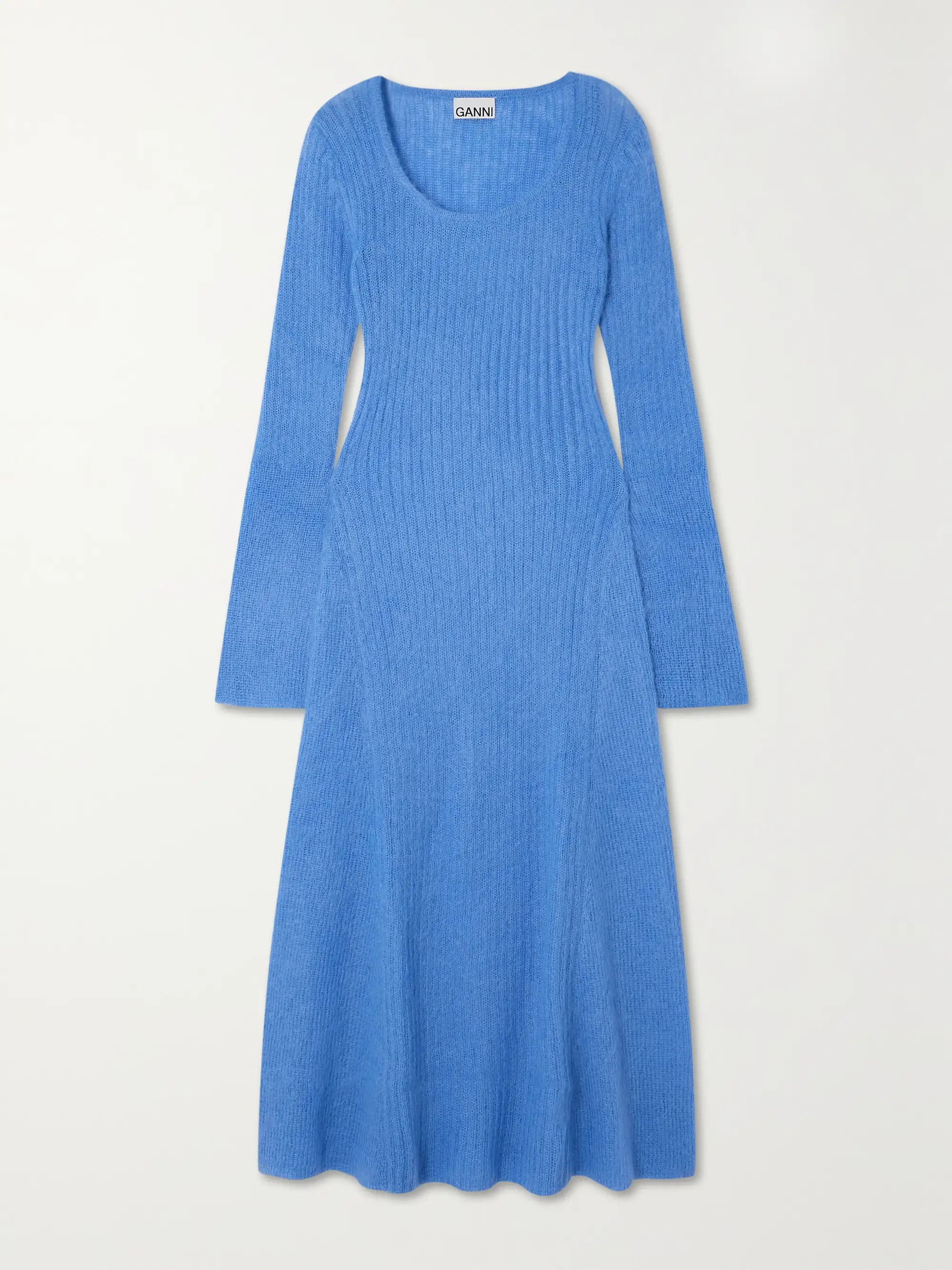 GANNI Ribbed brushed mohair-blend maxi dress | NET-A-PORTER | NET-A-PORTER (US)