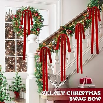 6 Pack Velvet Christmas Bows, 24" x 15.5" Long Burgundy Velvet Bows for Christmas Tree, Vintage V... | Amazon (US)