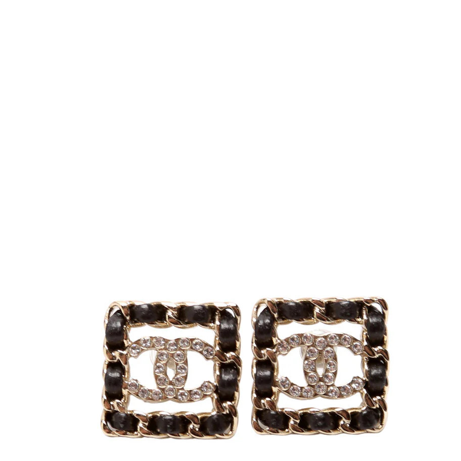 Crystal CC Chain Sergeant Stud Earrings Black/Gold | Keeks Designer Handbags