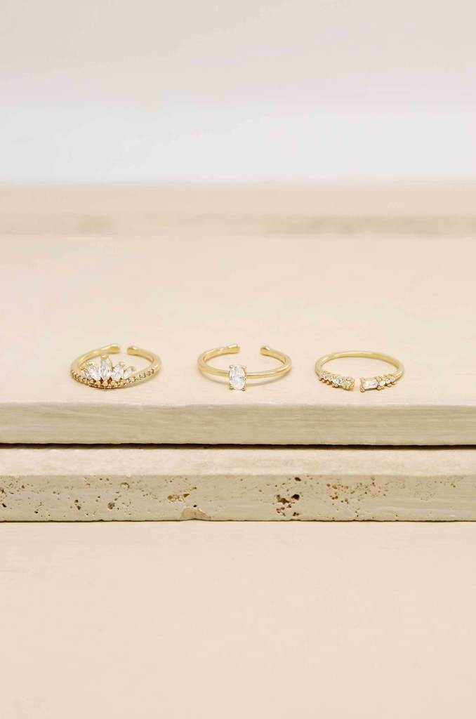 Crystal Majesty 18k Gold Plated Ring Set of 3 | Ettika