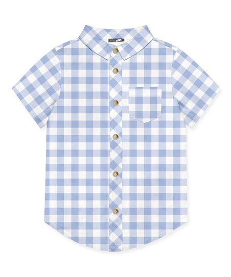 Millie & Maxx Periwinkle & White Gingham Short-Sleeve Button-Up - Toddler & Boys | Zulily