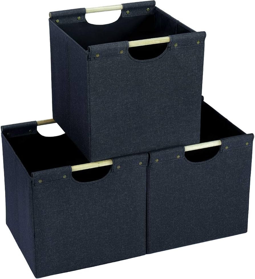 HOONEX Collapsible Storage Bins, 13x13x13in Storage Cubes Linen Fabric, 3 Pack, Storage Baskets w... | Amazon (US)