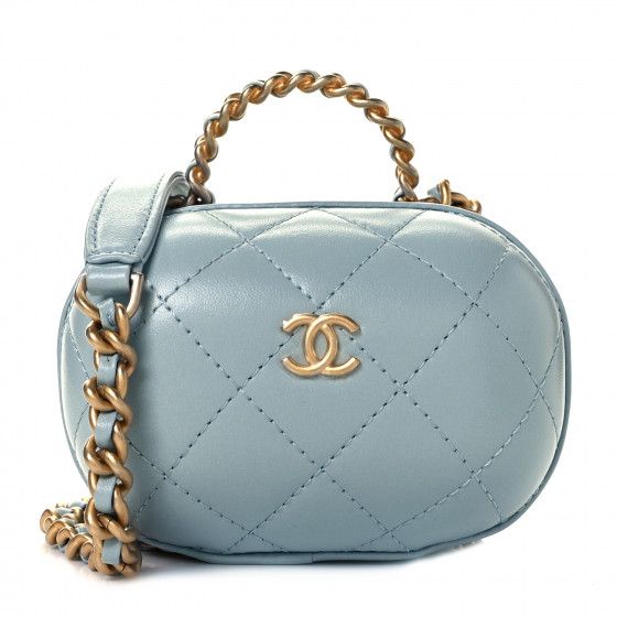 CHANEL Lambskin Quilted CC Bubble Vanity Case With Chain Light Blue | FASHIONPHILE | Fashionphile