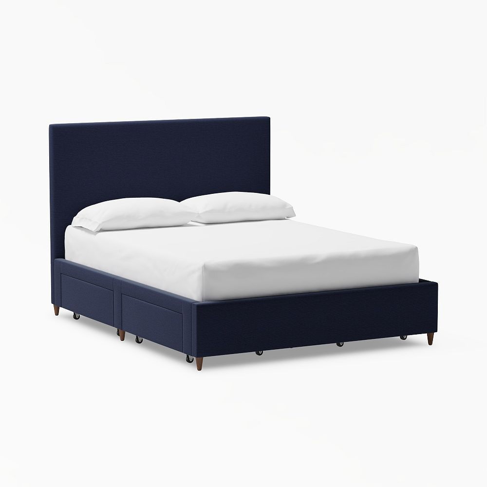 Beale Upholstered Storage Bed, Queen, Lustre Velvet Dusty Indigo | Pottery Barn Teen