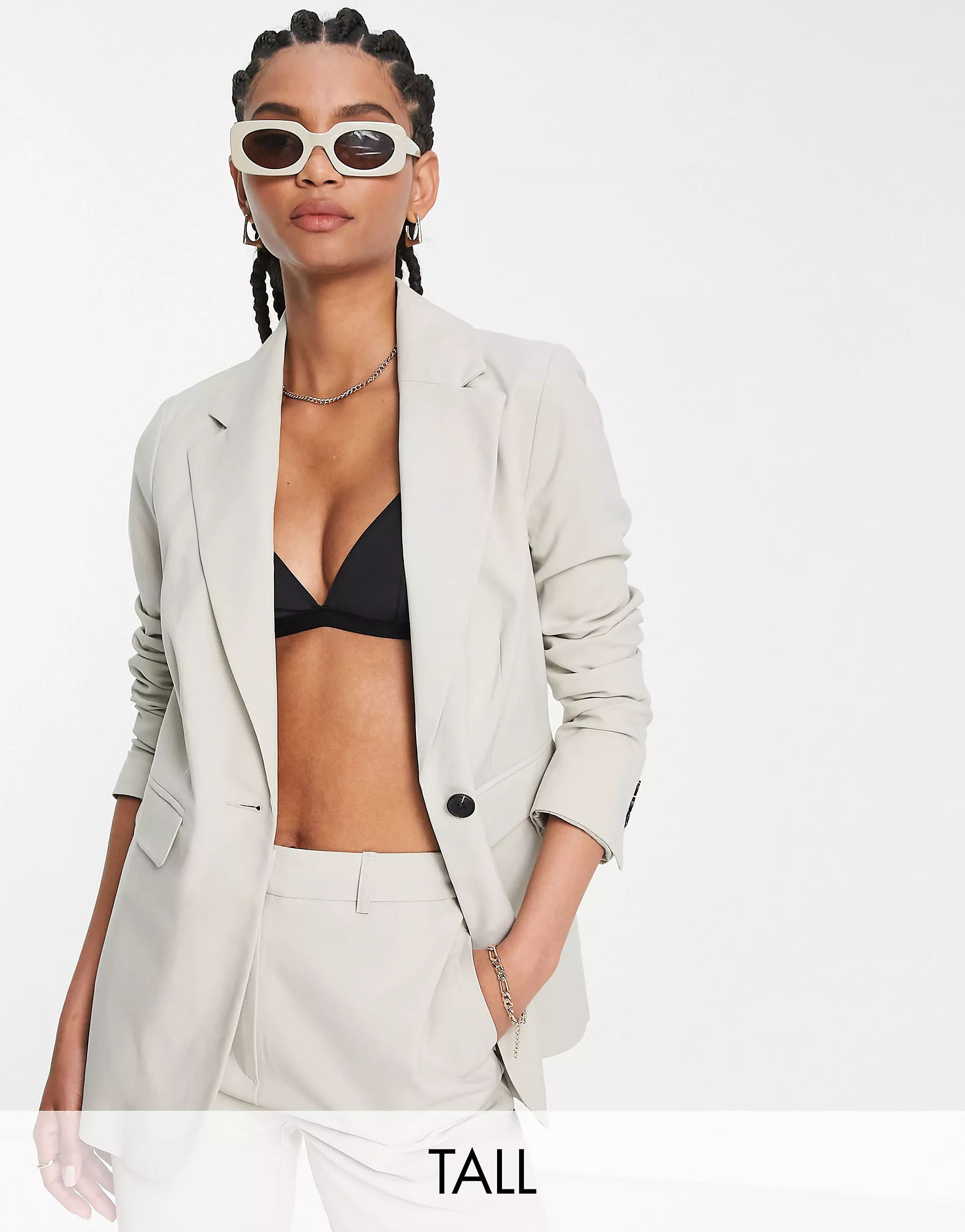 Topshop Tall fitted blazer in pale gray - part of a set | ASOS (Global)