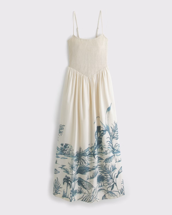Women's Dipped-Waist Smocked Midi Dress | Women's Dresses & Jumpsuits | Abercrombie.com | Abercrombie & Fitch (US)