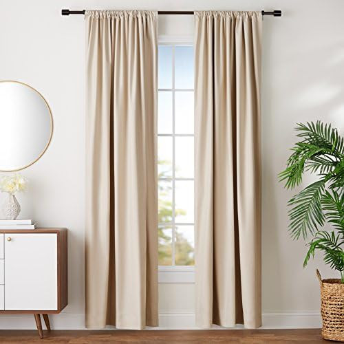 Amazon Basics Room Darkening Blackout Window Curtains with Tie Backs Set - 42 x 96-Inch, Beige, 2... | Amazon (US)