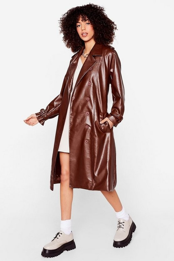 Faux Leather Belted Trench Coat | Nasty Gal (US)
