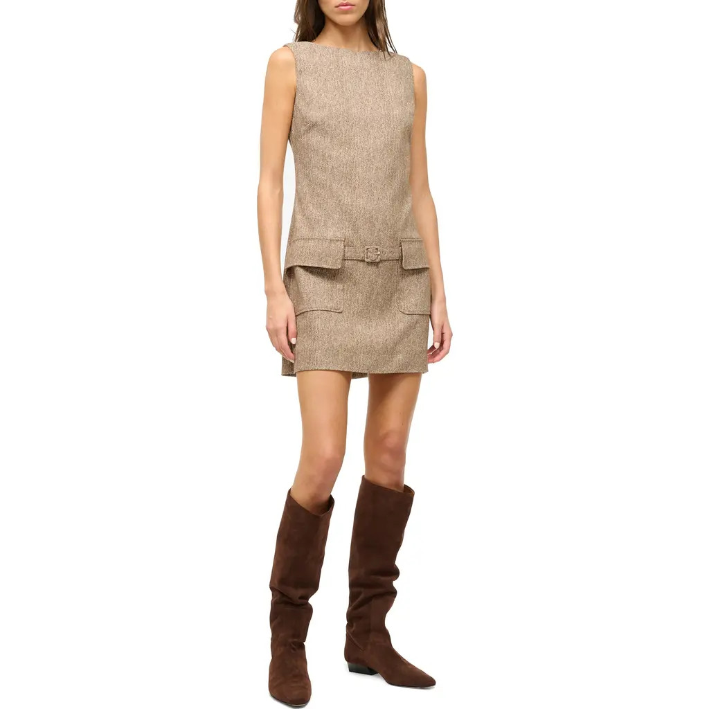 STAUD Sheila Sleeveless Herringbone Minidress in Mocha Herringbone at Nordstrom, Size Large | Nordstrom