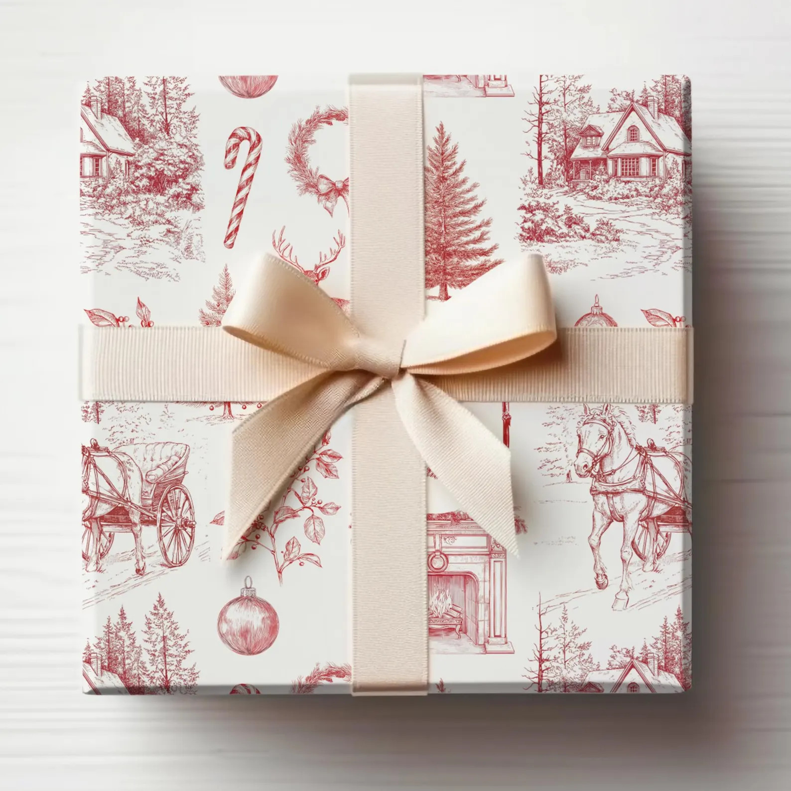 Vintage Christmas Toile Wrapping Paper Roll Vintage Christmas Tree Gift Wrap Roll Antique Christm... | Etsy (US)