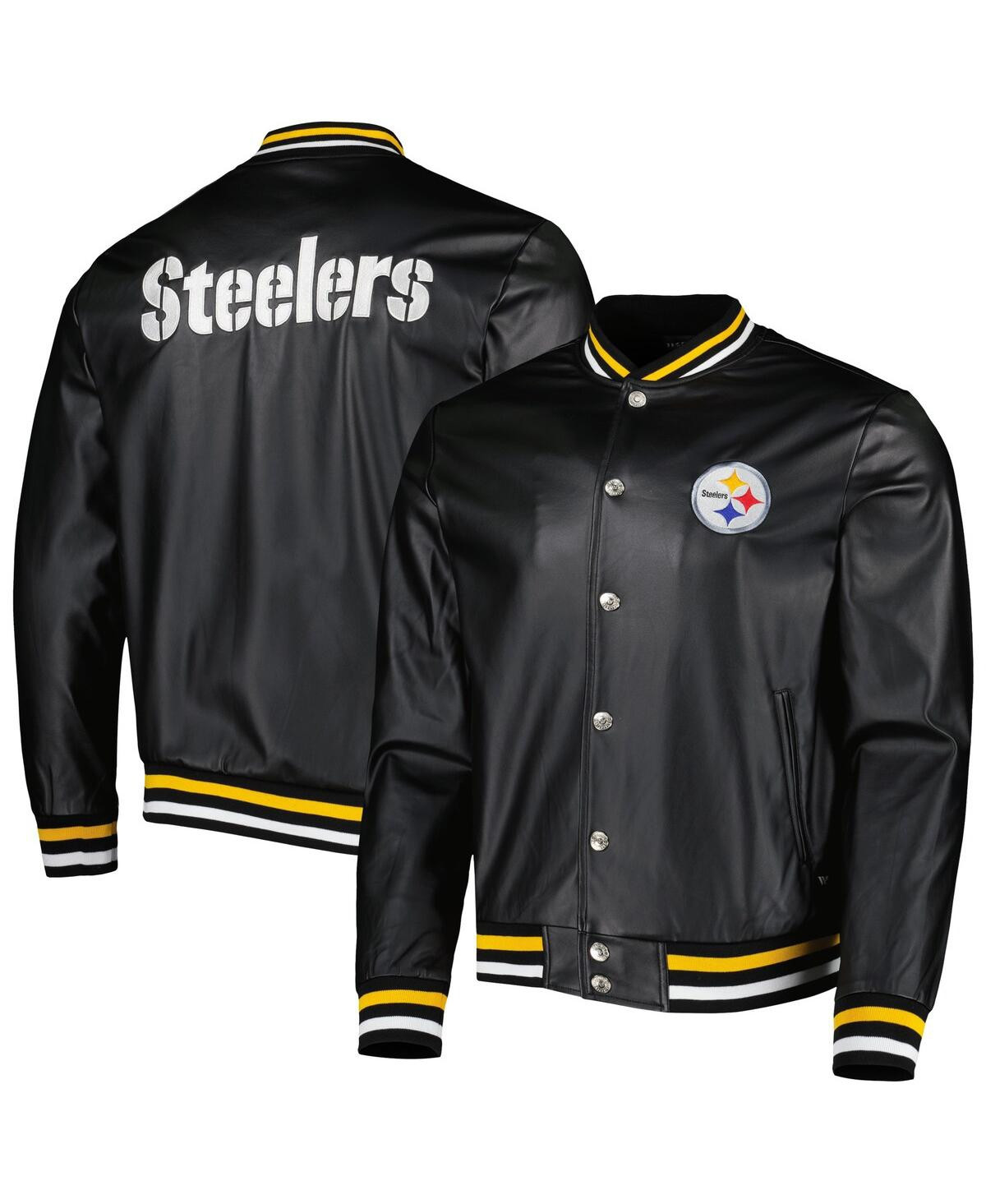 Men's The Wild Collective Black Pittsburgh Steelers Metallic Bomber Full-Snap Jacket - Black | Macy's