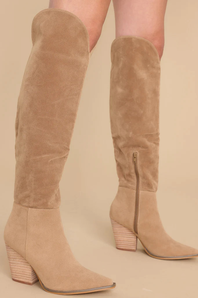 First Agenda Dark Taupe Knee High Boots | Red Dress 