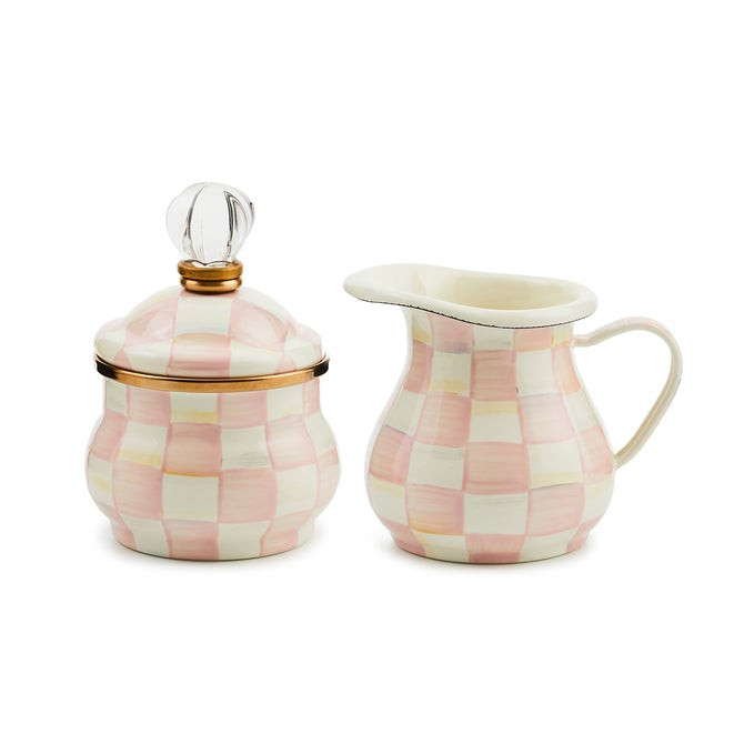 Rosy Check Enamel Creamer & Sugar Bowl Set | MacKenzie-Childs