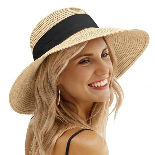 Beach Hats for Women, Straw Hat for Women UPF 50+ UV Sun Protection Foldable Sun Hat | Amazon (US)