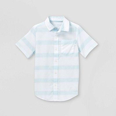 Boys' Woven Short Sleeve Button-Down Shirt - Cat & Jack™ White/Blue | Target