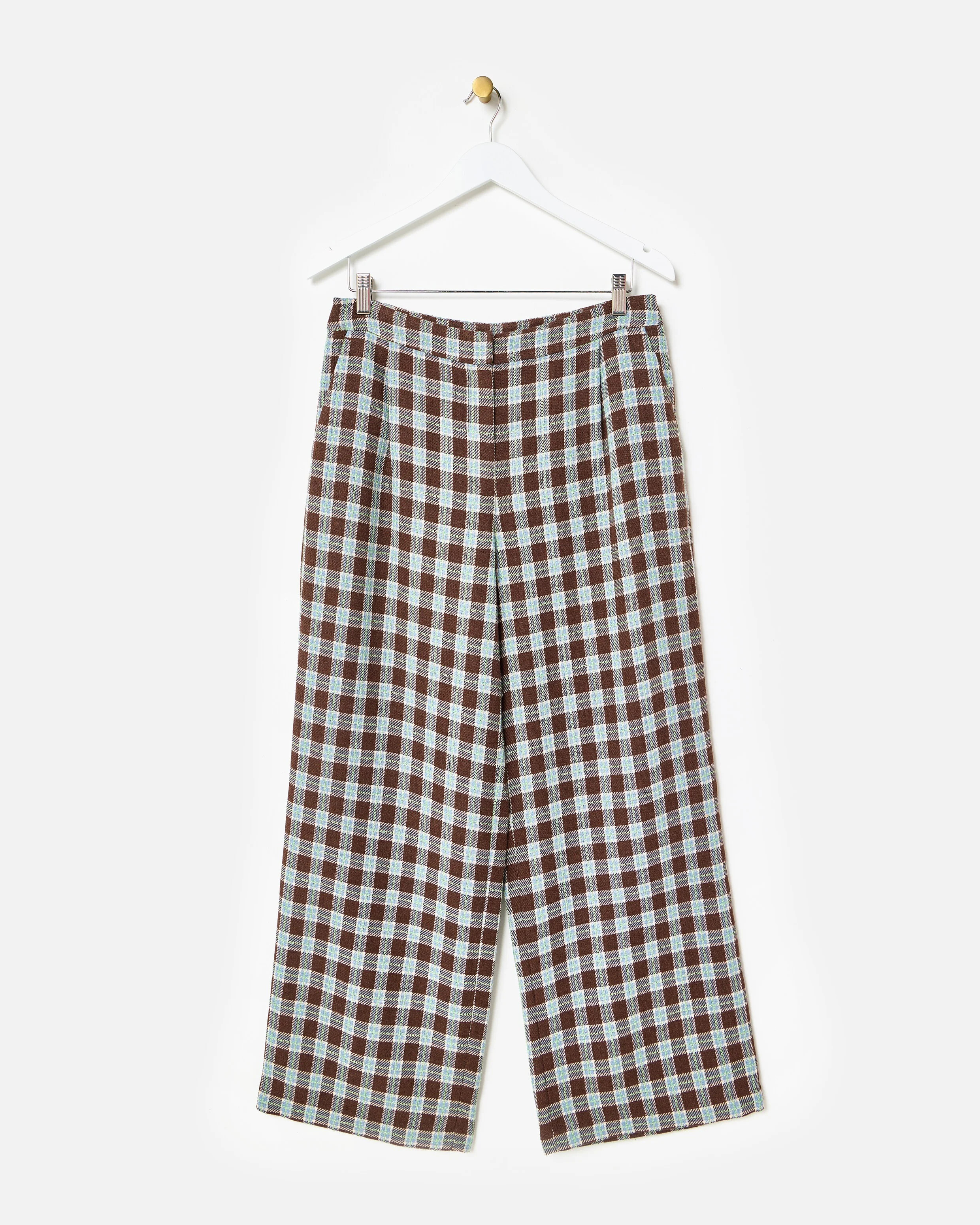 Chocolate Brown & Blue Checked Wide Leg Trousers | Oliver Bonas | Oliver Bonas (Global)