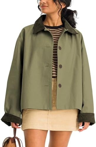 Lviefent Womens Contrast Collar Jacket Casual Button Down Long Sleeves Crop Trench Coat Outerwear... | Amazon (US)