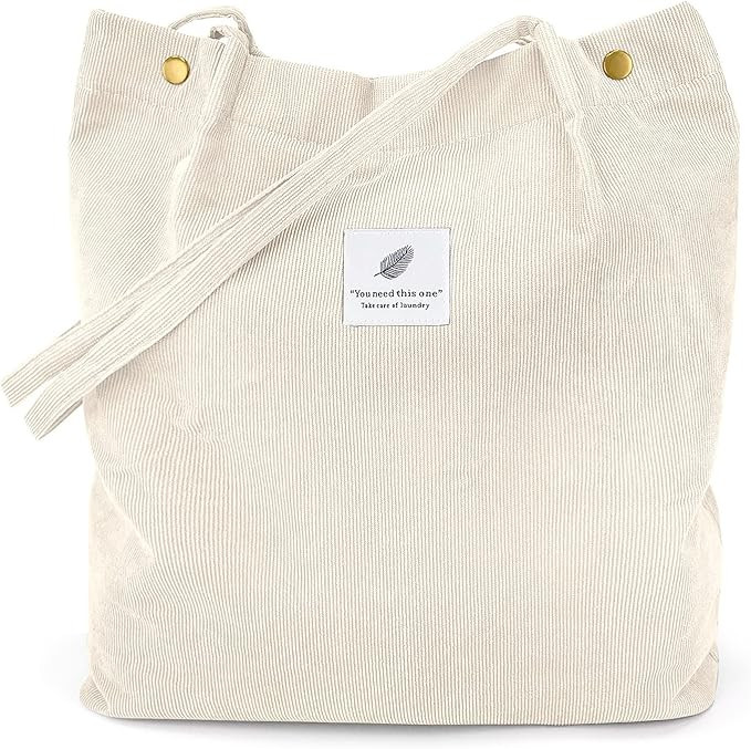 Corduroy Tote Bags for Women Girls, Large Capacity Corduroy Bag Reusable Grocery Shoulder Bag wit... | Amazon (US)