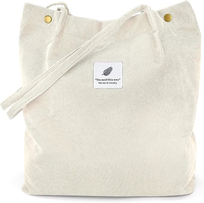 Corduroy Tote Bags for Women Girls, Large Capacity Corduroy Bag Reusable Grocery Shoulder Bag wit... | Amazon (US)
