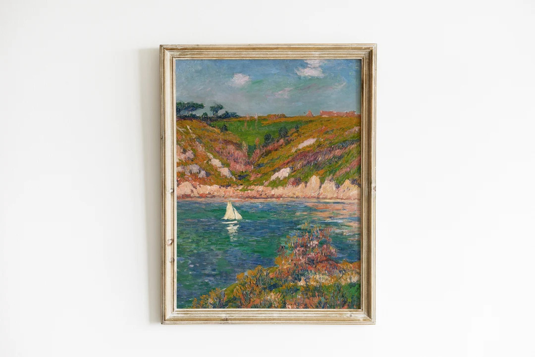 Vintage Seascape Oil Painting Print | Mediterranean Sailboat (Digital Printable) | Etsy (US)