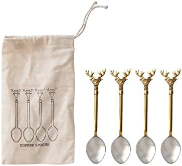 Creative Co-Op Stainless Steel and Brass Spoons with Gold Finish Reindeer Handles, Set of 4 in Pr... | Amazon (US)
