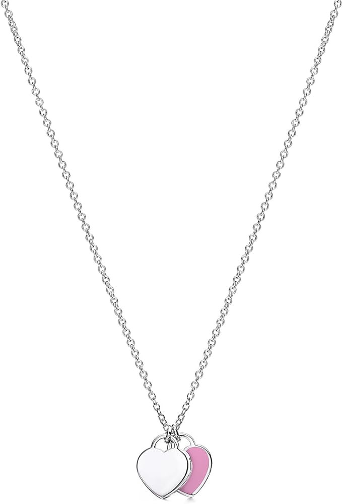 Silver Double Mini Heart Tag Pendant Necklace for Girls Women, Cute Heart Necklace Jewelry for Va... | Amazon (US)