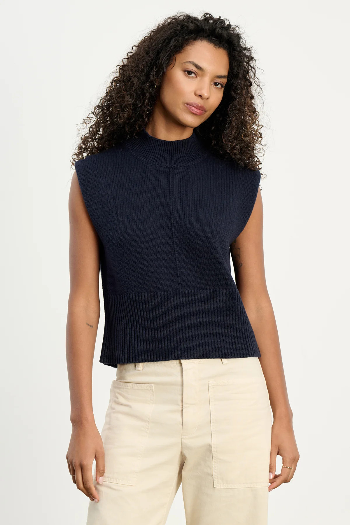 ELECTRA COTTON CASHMERE MOCK NECK SWEATER VEST | Velvet by Graham & Spencer