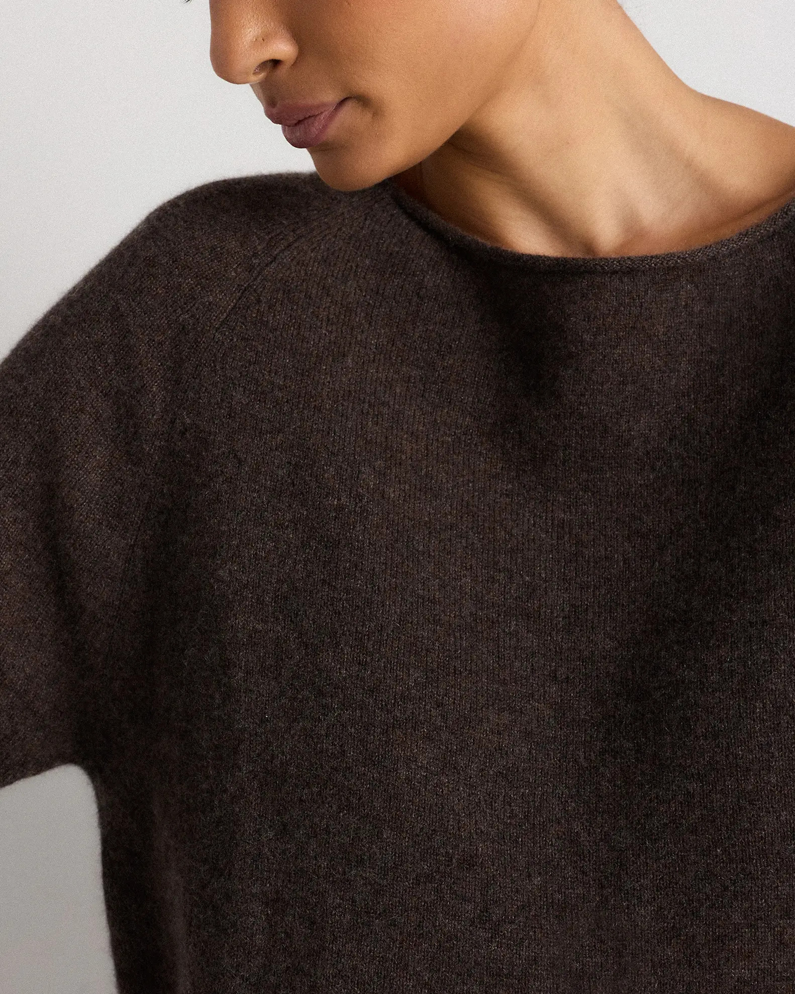 Mongolian Cashmere Boatneck Sweater in Heather Truffle Brown | Quince