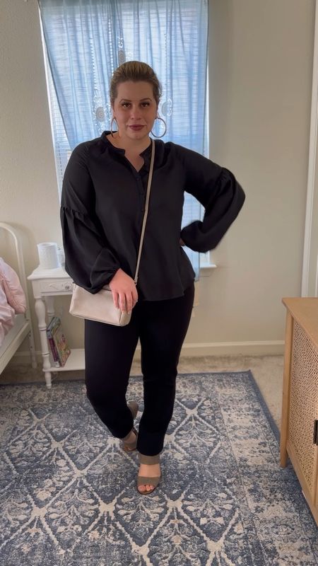 Five ways to style black pants, midsize edition. I’m 5’5, 200 lbs and wear a 10-12-14. These tops vary in size from XS (the pink sweater), M (the black blazer) to Large (everything else). The pants are amazing! I’m wearing a large and have them hemmed by about 3 inches. A few things I couldn’t find the exact same piece, so I linked a similar/lookalike item with similar sizing. 

#LTKworkwear #LTKstyletip #LTKcurves