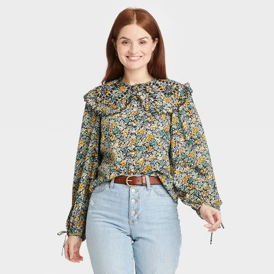Women's Balloon Long Sleeve Embroidered Button-Down Shirt - Universal Thread™ | Target