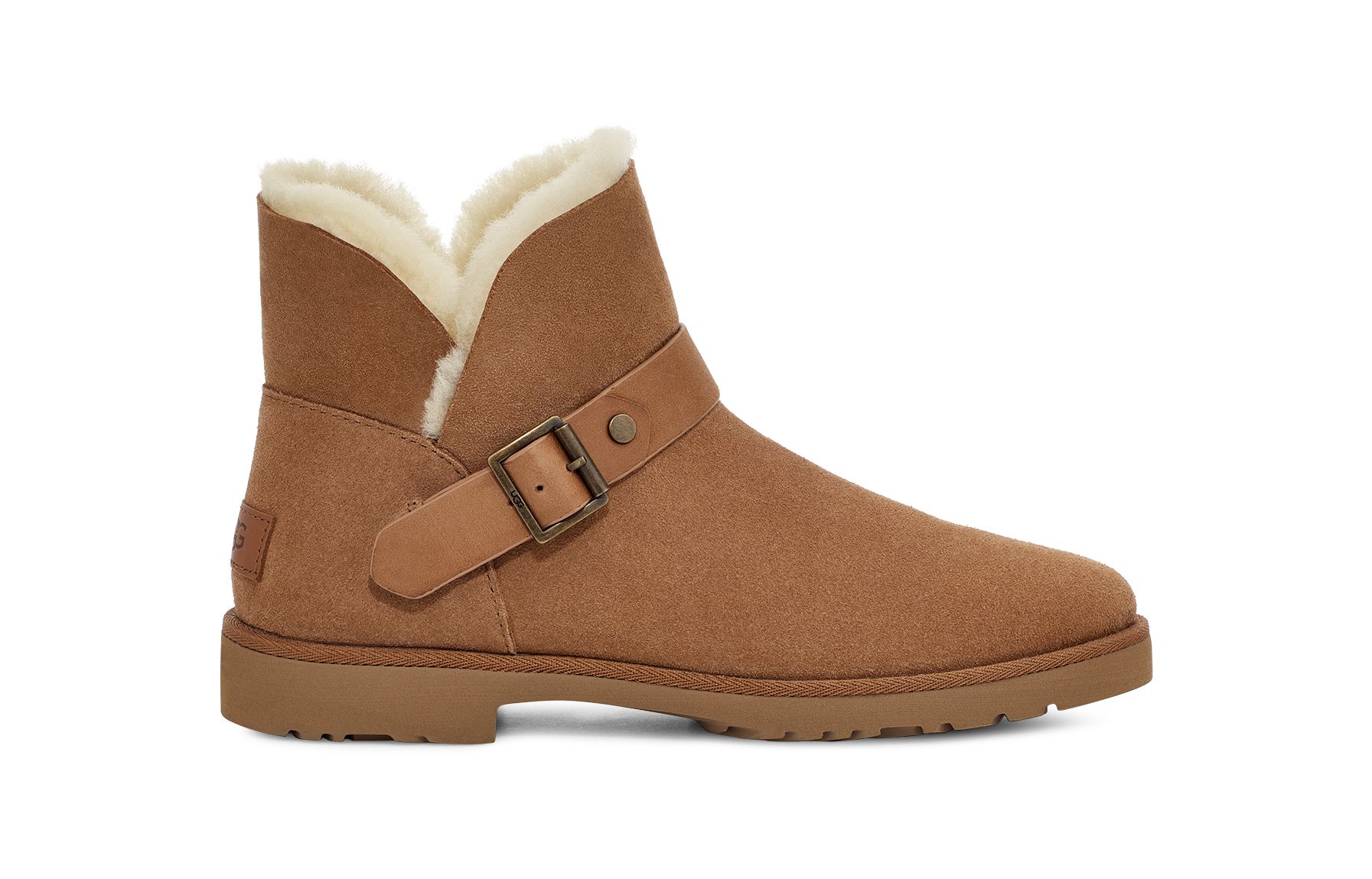 UGG Women's Romely Short Buckle Sheepskin Classic Boots in Chestnut, Size 7.5 | UGG (US)