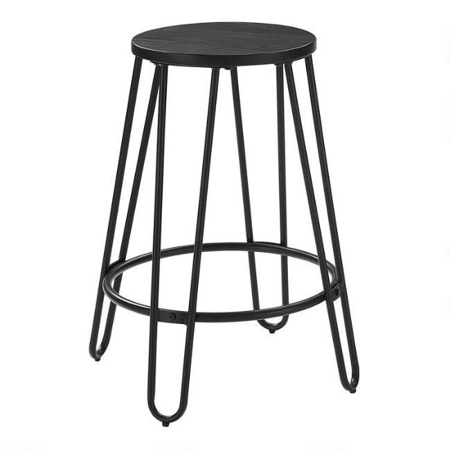 Black Steel and Elm Backless Adan Counter Stools Set of 2 | World Market