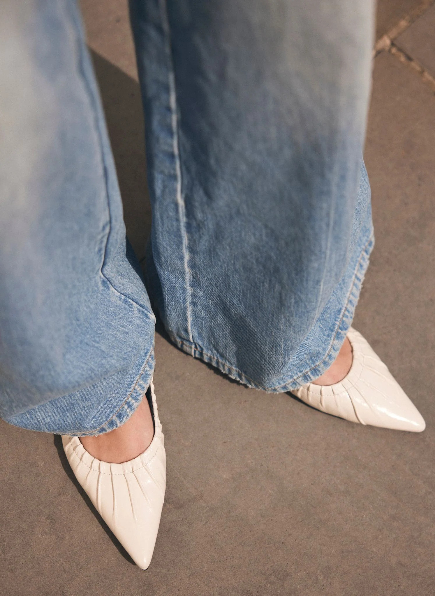 Arella Cream Leather Flat Pumps | Mint Velvet