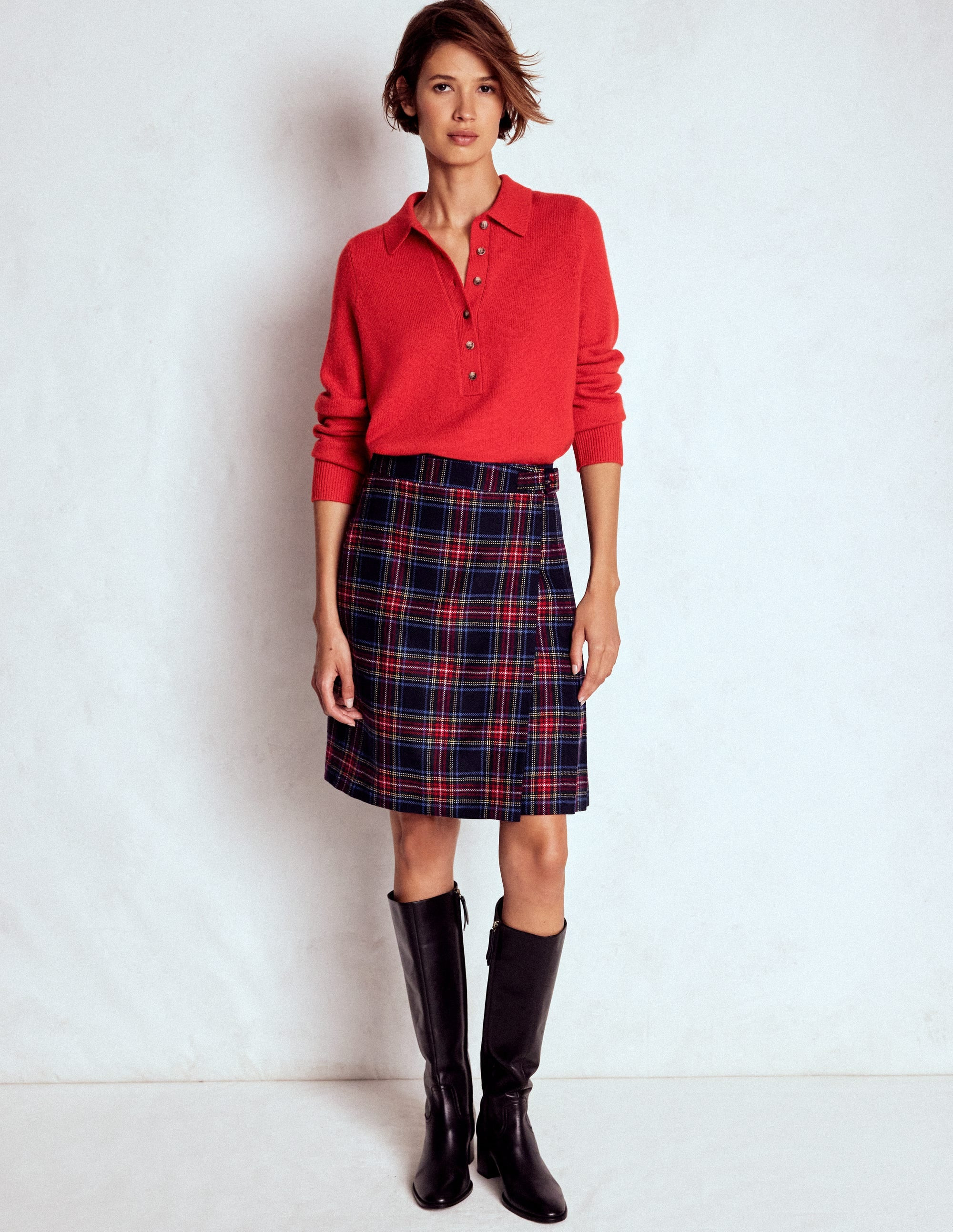 Helen Wool Kilt Skirt-Navy, Green and Red Check | Boden UK