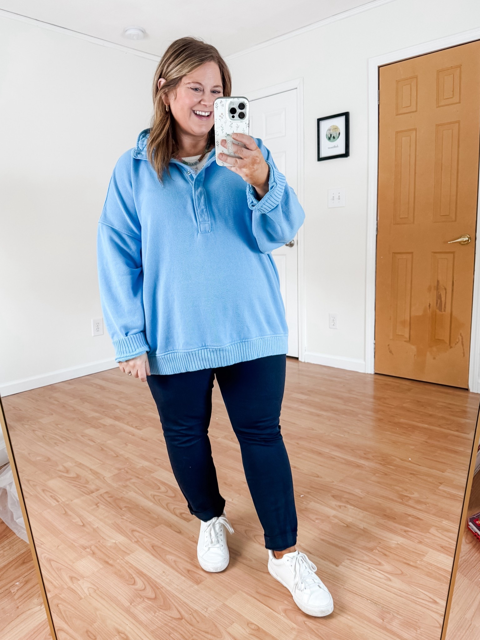 Wearing my favorite Aerie snap pullover again today for my teacher outfit.  I love this color so much! Wearing a 14 in the maternity pixie pants  

#LTKWorkwear #LTKMidsize #LTKBump