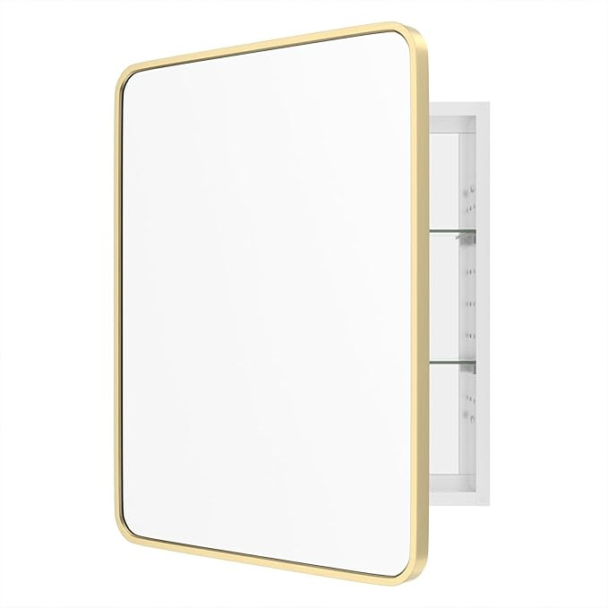 WallBeyond Bathroom Medicine Cabinet with Mirror, 22x28 Inch Gold Recessed Medicine Cabinet with ... | Amazon (US)