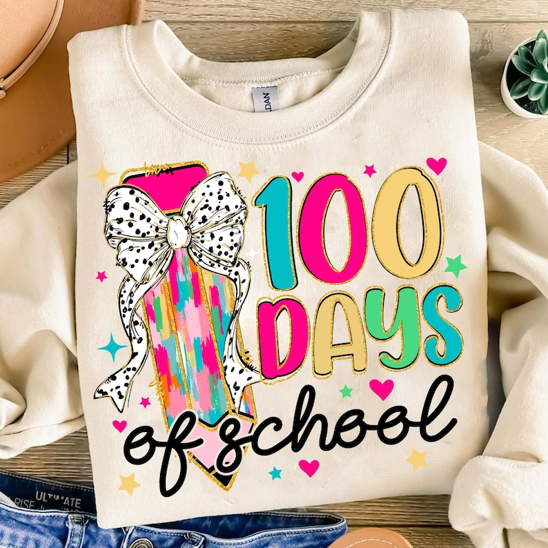 Coquette Bow 100 Day of School Pencil Png, 100 Day of School Png, Brushstroke 100 Days of School ... | Etsy (US)