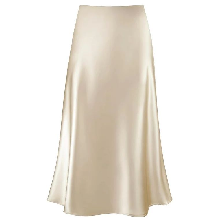 Amy Babe Women's Elegant Satin Midi Skirt High Waist Hidden Elastic Band Flowy Skirts Work Skirts | Walmart (US)